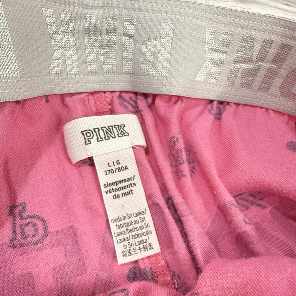 PINK Victoria's Secret Flannel Pajama Lounge Shorts Red Pink All Over Print Logo